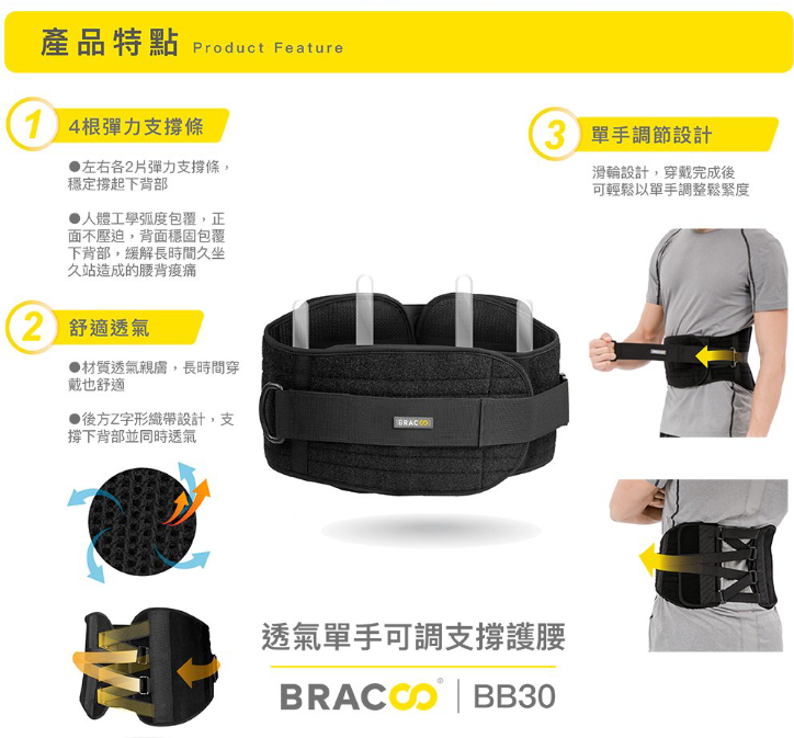 [Bracoo]奔酷 BB30 透氣單手可調支撐護腰