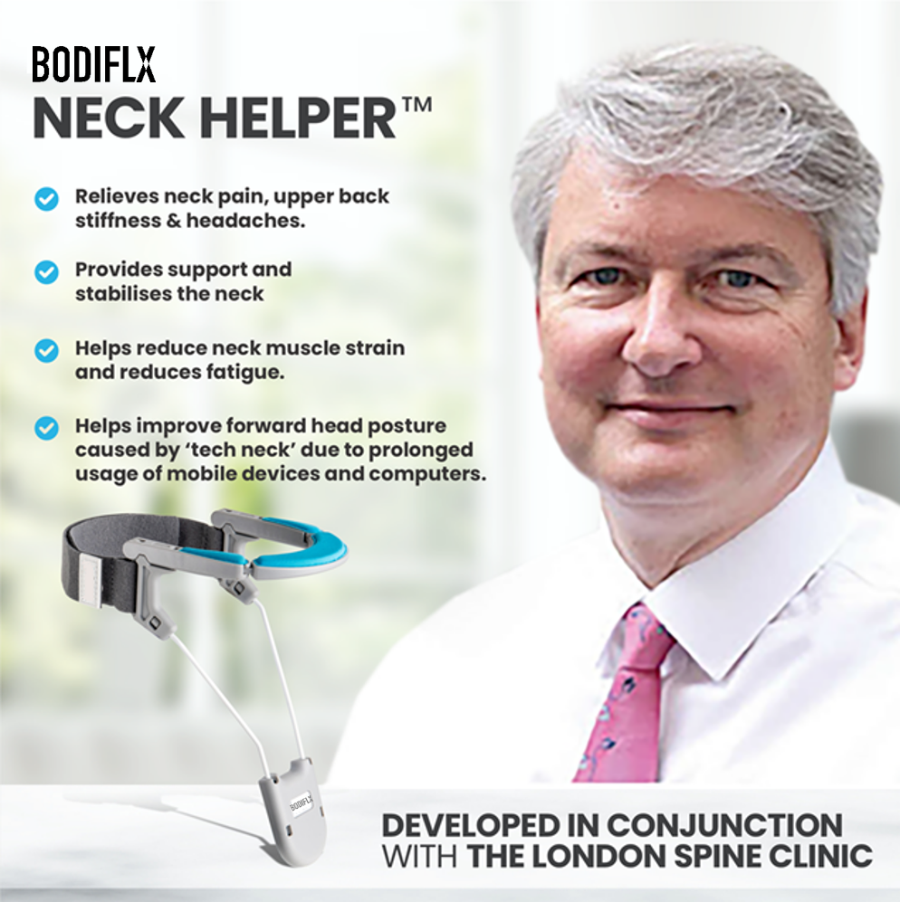 BODIFLX英國時尚護頸托，緩解頸部疼痛，提供支撐和穩定，適合長時間使用電腦者，舒適透氣。
