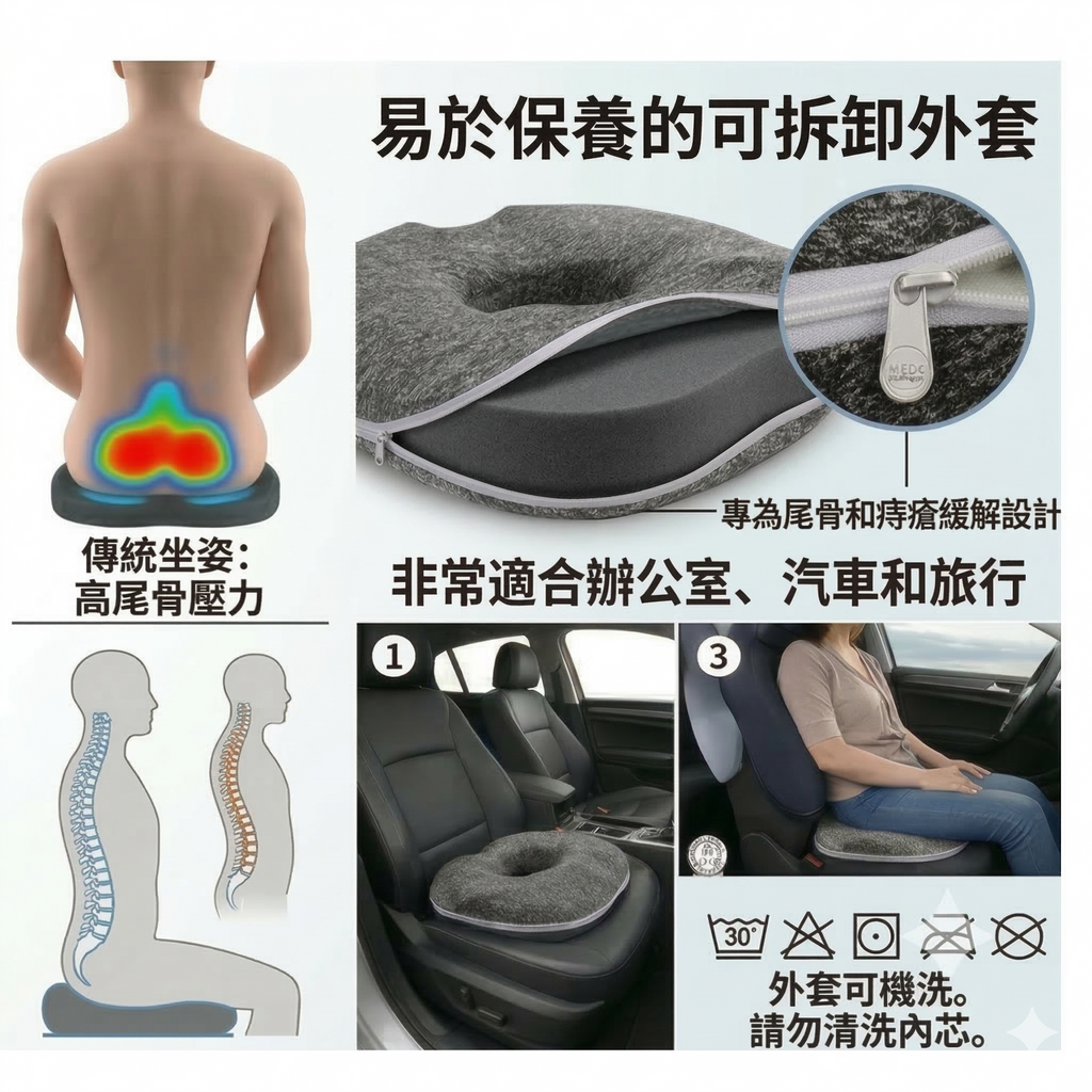 MedS Support 凝膠竹炭坐墊 透氣減壓 竹炭抗異味