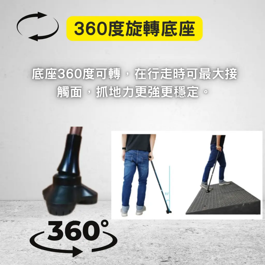 [Meds Support] 彈簧避震3腳拐杖/手杖 腳座360度旋轉多角度抓地