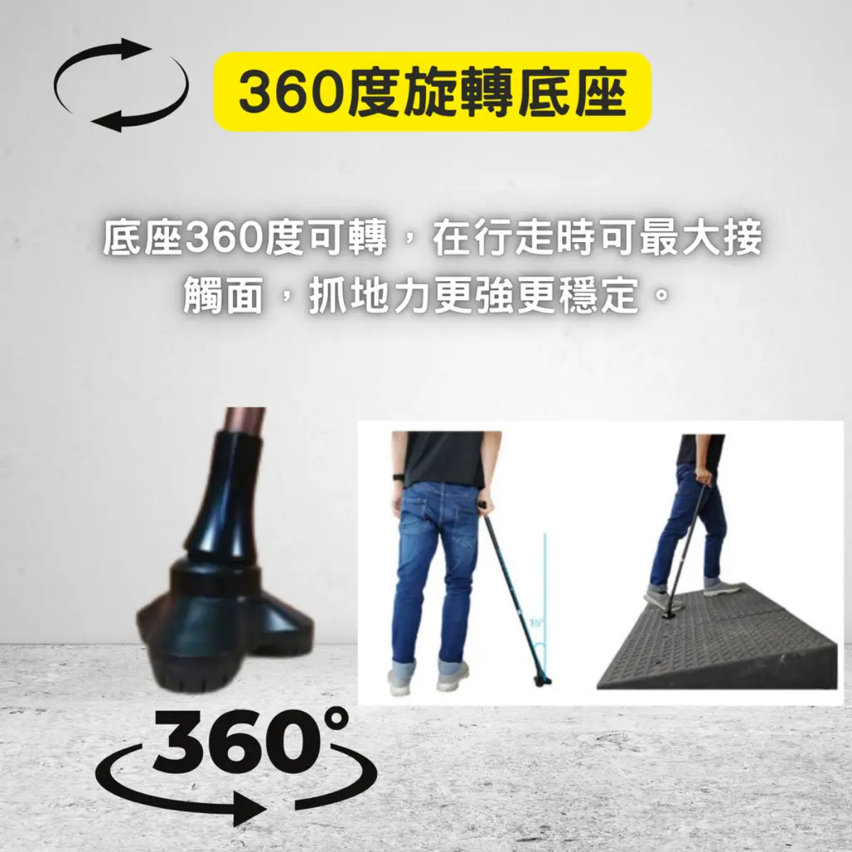 [Meds Support] 彈簧避震3腳拐杖/手杖 腳座360度旋轉多角度抓地