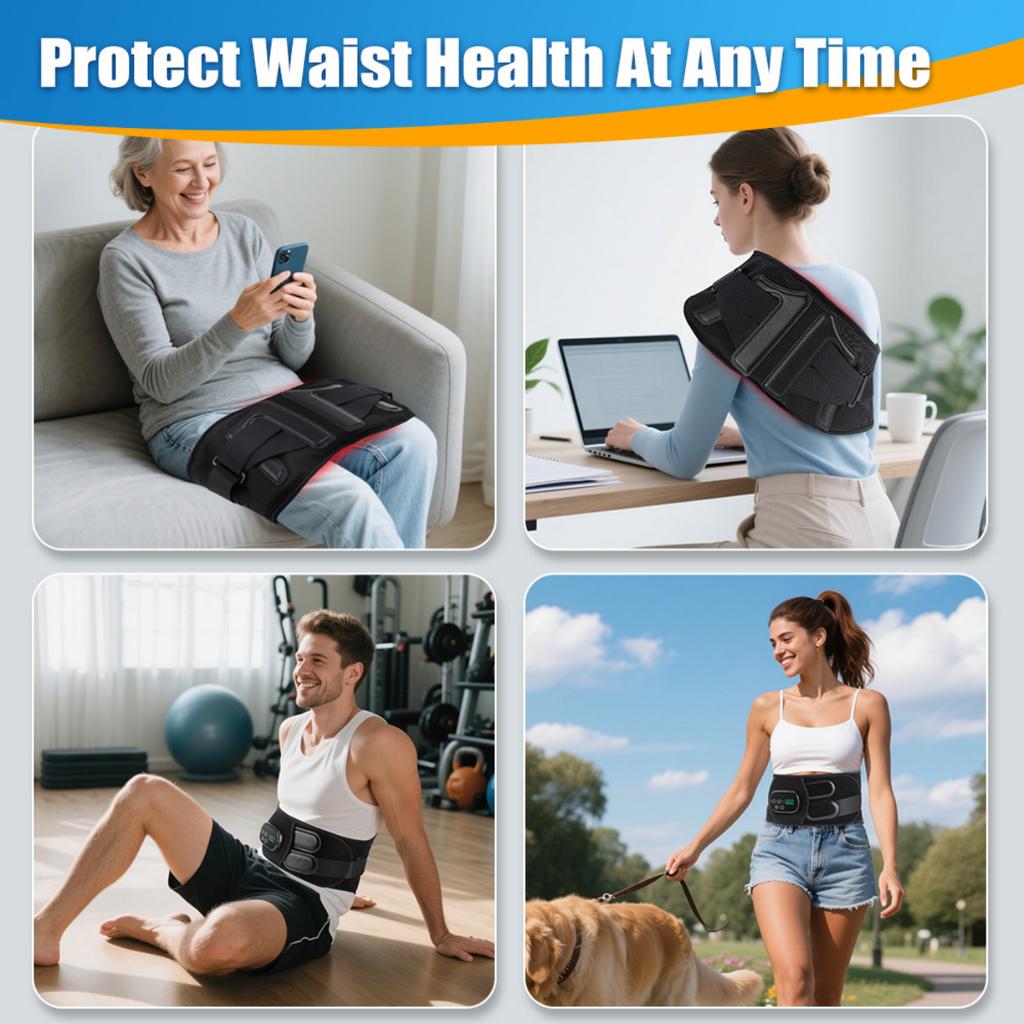 雙效紅光震動舒緩腰帶：46顆雙核芯光學理療