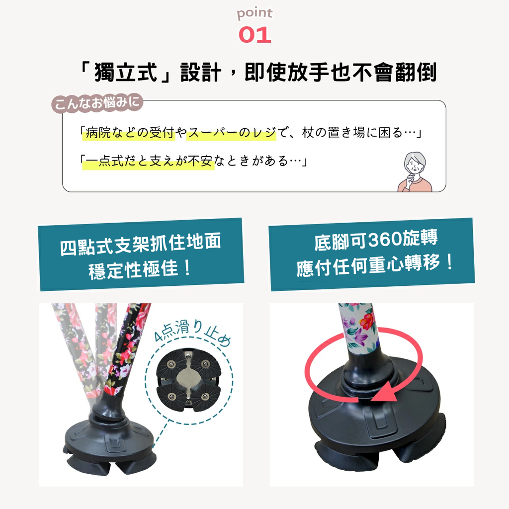 [樂樂健] 多功能折疊自立拐杖