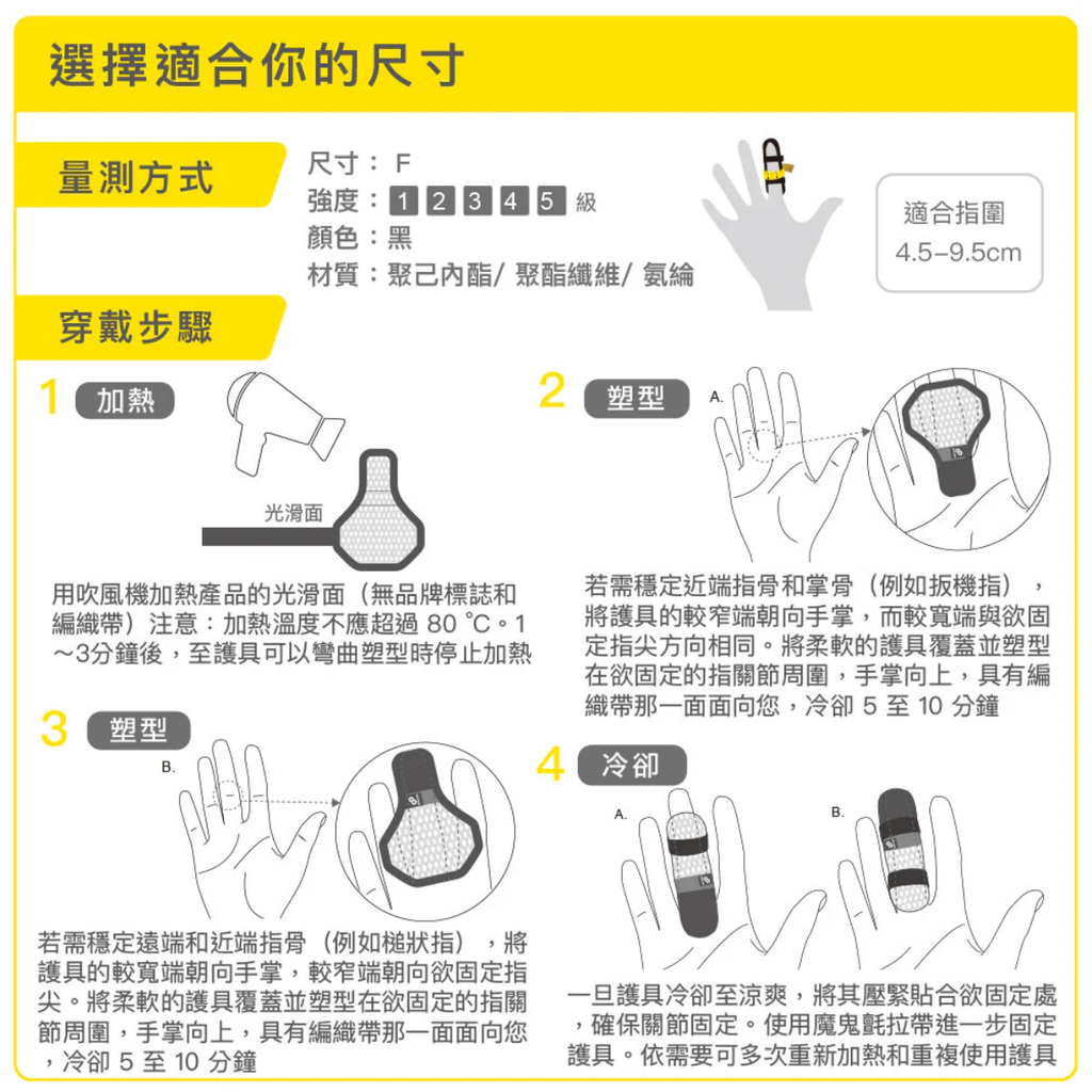 BRACOO熱塑強固型透氣手指護具